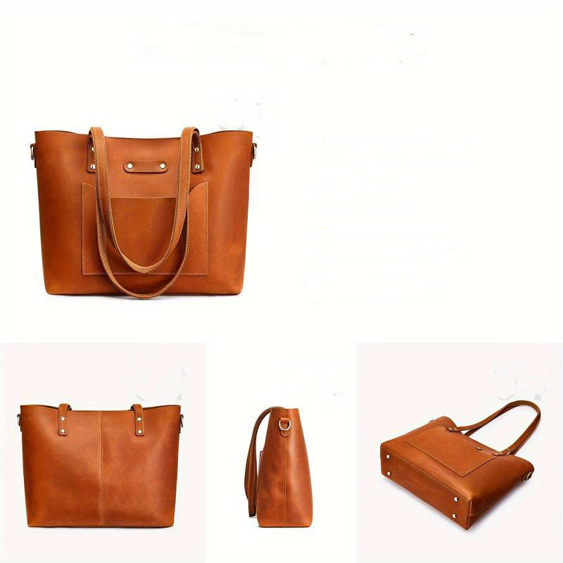 Crazy Horse Leather Shoulder Tote Bag