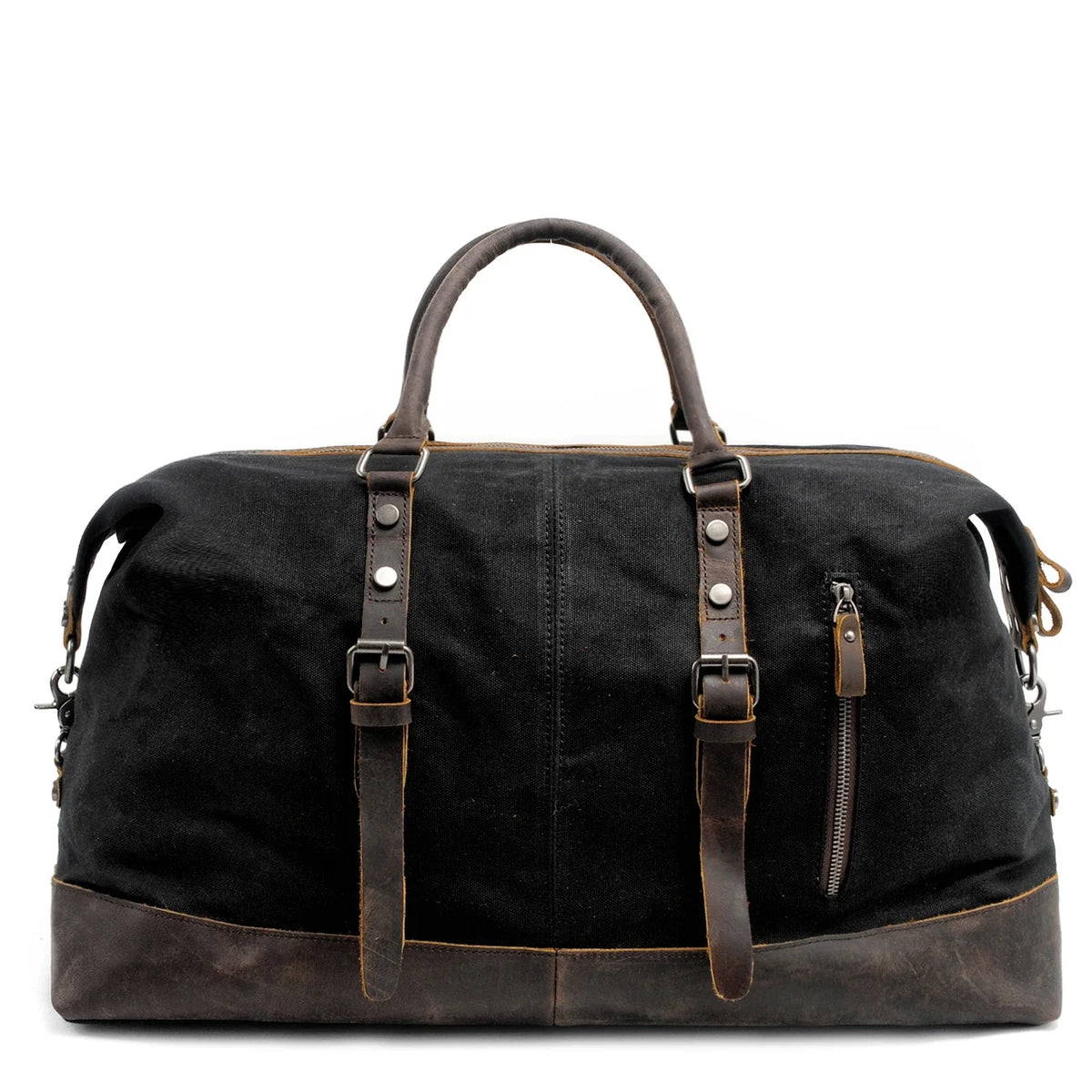 Vintage Waxed Canvas Duffle Bag with Cowhide Leather Trim Large Capacity Men Outdoor Weekend Travel Overnight Luggage Bag
