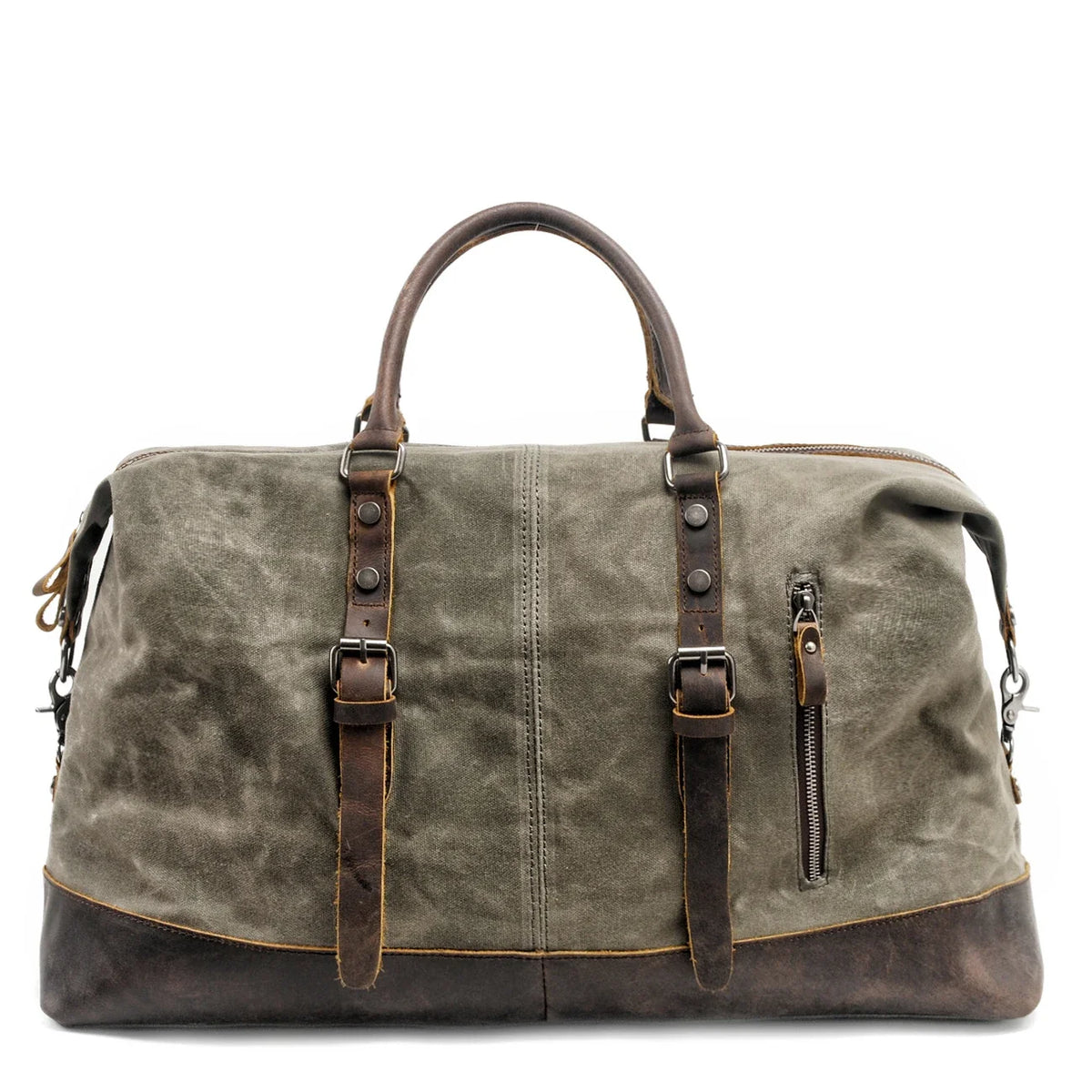 Vintage Waxed Canvas Duffle Bag with Cowhide Leather Trim Large Capacity Men Outdoor Weekend Travel Overnight Luggage Bag