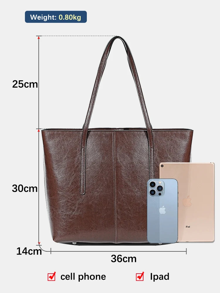 New Coffee Women Handbag 100% Genuine Leather Ladies Shoulder Ladies Black Tote Bag Large Capacity Shopper Bags Brown A4 Bagss