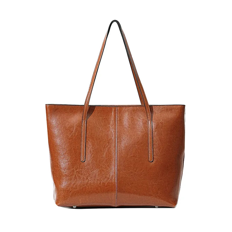 New Coffee Women Handbag 100% Genuine Leather Ladies Shoulder Ladies Black Tote Bag Large Capacity Shopper Bags Brown A4 Bagss