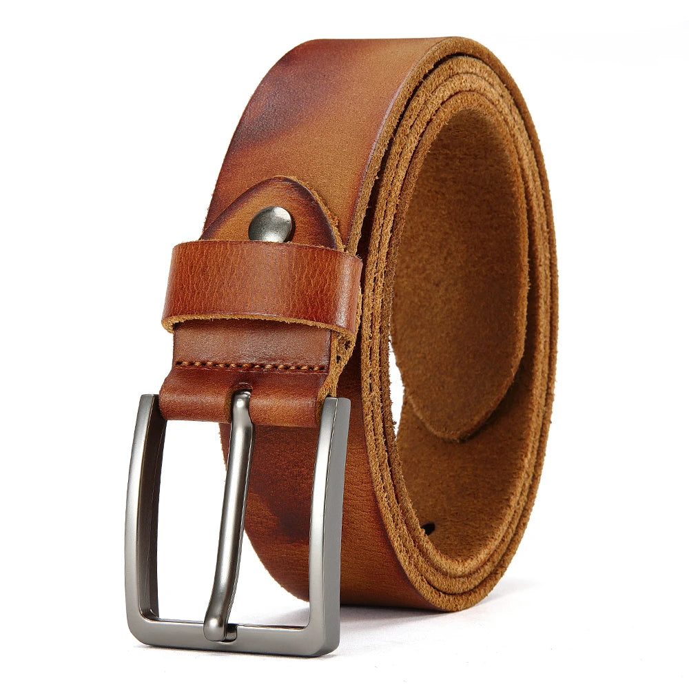 Genuine Leather For Men's High Quality Buckle Jeans Cowskin Casual Belts Business Cowboy Waistband Male Fashion Designer