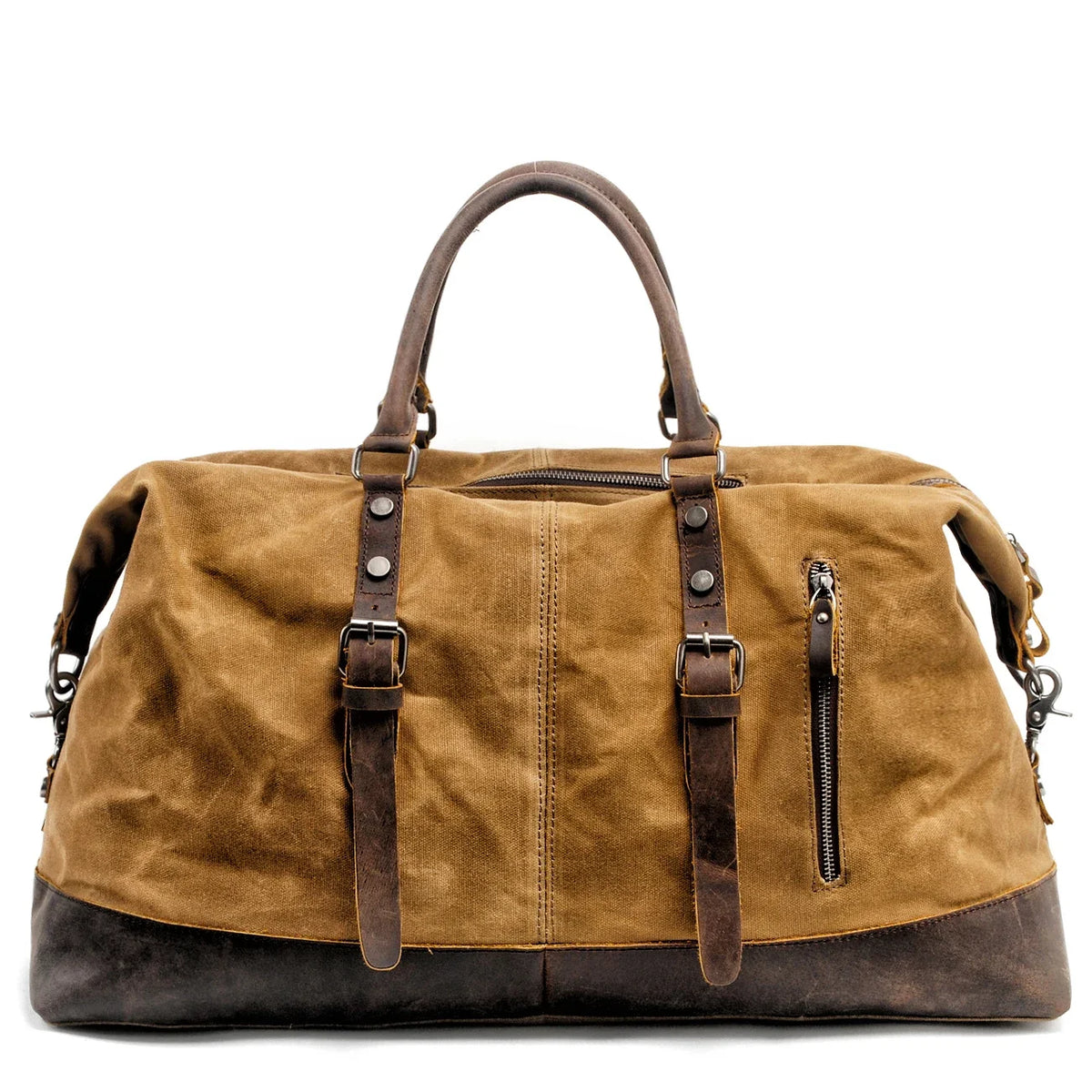 Vintage Waxed Canvas Duffle Bag with Cowhide Leather Trim Large Capacity Men Outdoor Weekend Travel Overnight Luggage Bag