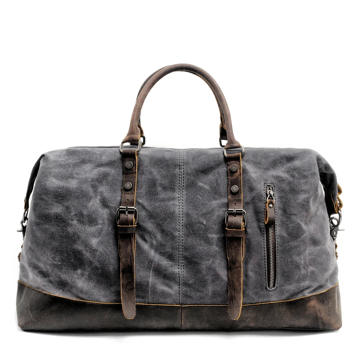 Vintage Waxed Canvas Duffle Bag with Cowhide Leather Trim Large Capacity Men Outdoor Weekend Travel Overnight Luggage Bag