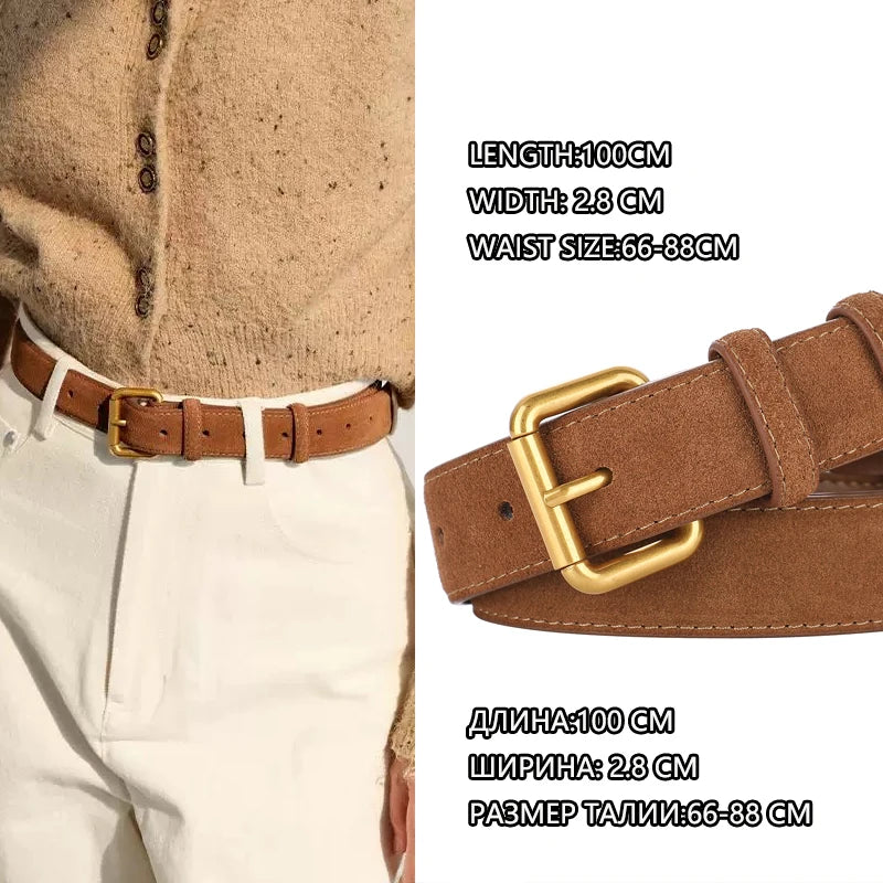 Fashion Suede Cowhide Skinny Belt for Women Trendy Genuine Leather Waistband with Jeans Pants Dress Ladies Designer Thin Belts