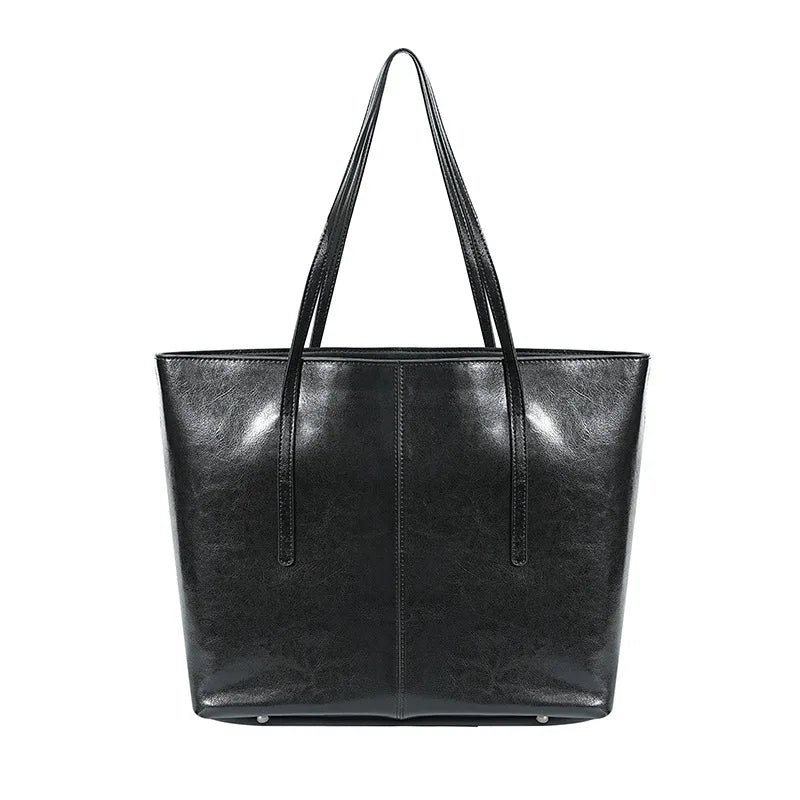 New Coffee Women Handbag 100% Genuine Leather Ladies Shoulder Ladies Black Tote Bag Large Capacity Shopper Bags Brown A4 Bagss