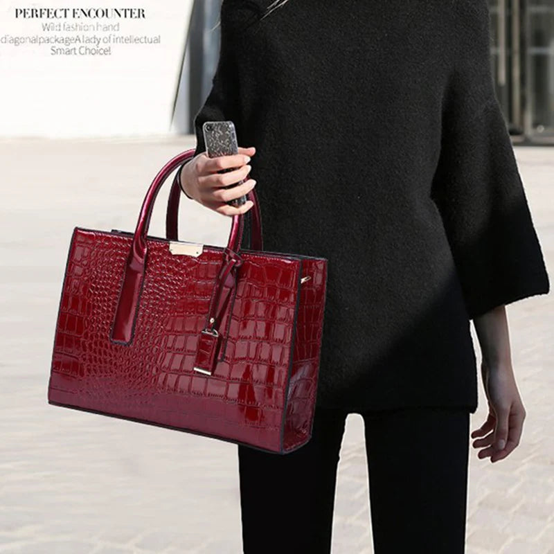 Luxury Crocodile Pattern Handbag ，Women Large Capacity Shoulder Bag， PU Leather Top-handle Bag， Brands Crossbody Bag Totes sac