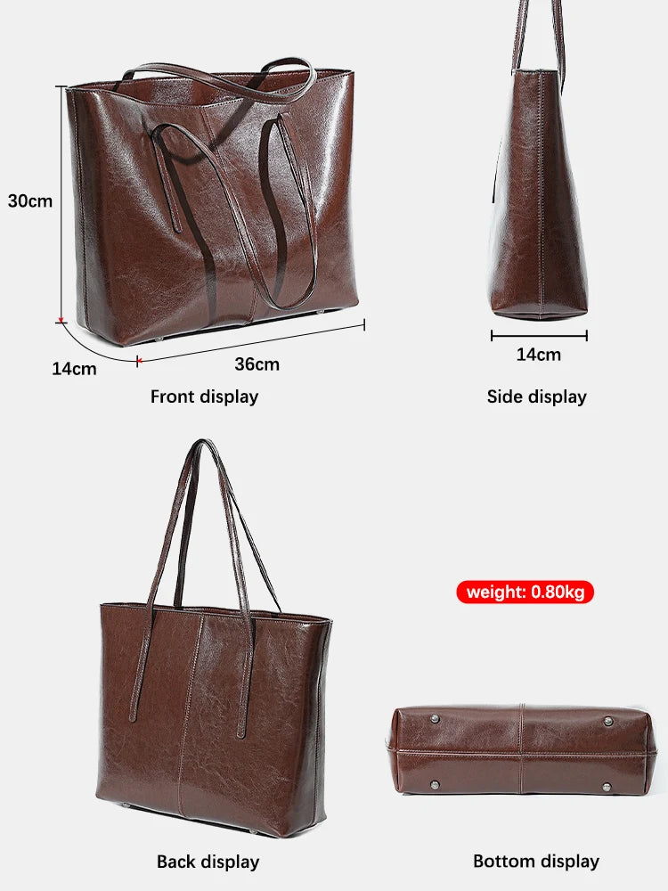 New Coffee Women Handbag 100% Genuine Leather Ladies Shoulder Ladies Black Tote Bag Large Capacity Shopper Bags Brown A4 Bagss
