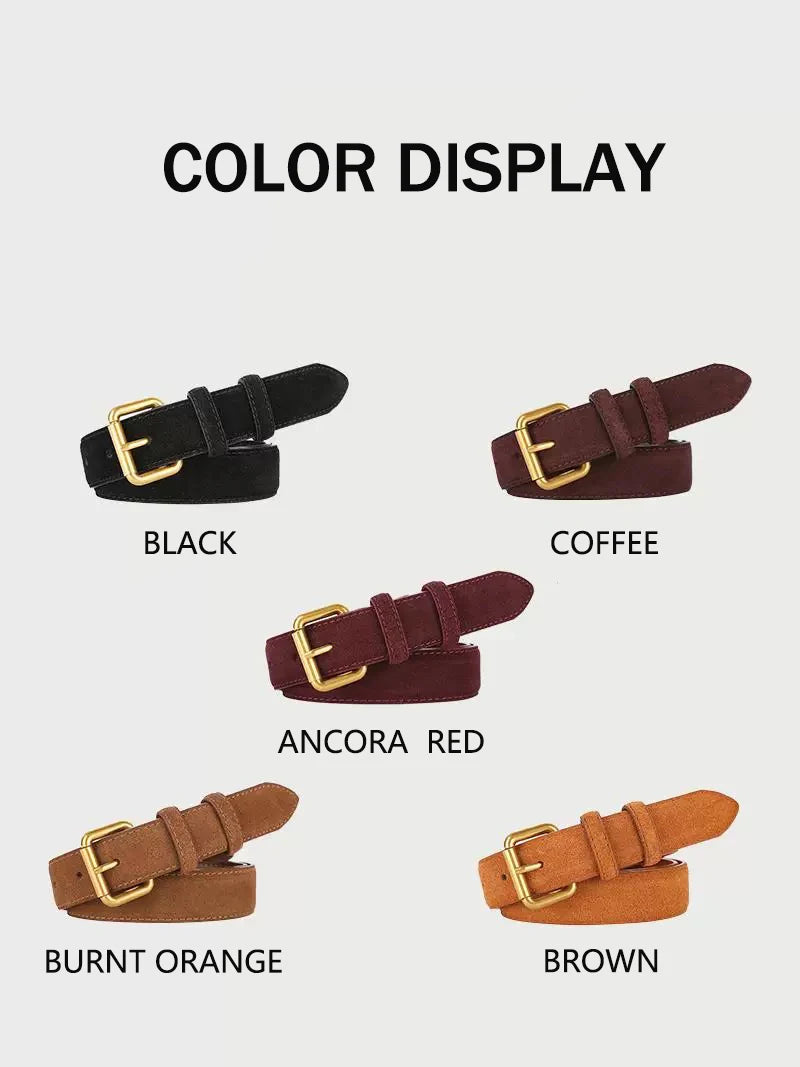 Fashion Suede Cowhide Skinny Belt for Women Trendy Genuine Leather Waistband with Jeans Pants Dress Ladies Designer Thin Belts