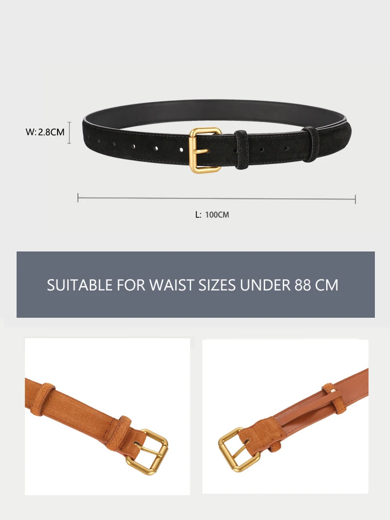 Fashion Suede Cowhide Skinny Belt for Women Trendy Genuine Leather Waistband with Jeans Pants Dress Ladies Designer Thin Belts