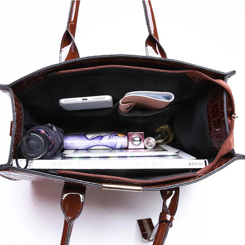 Luxury Crocodile Pattern Handbag ，Women Large Capacity Shoulder Bag， PU Leather Top-handle Bag， Brands Crossbody Bag Totes sac