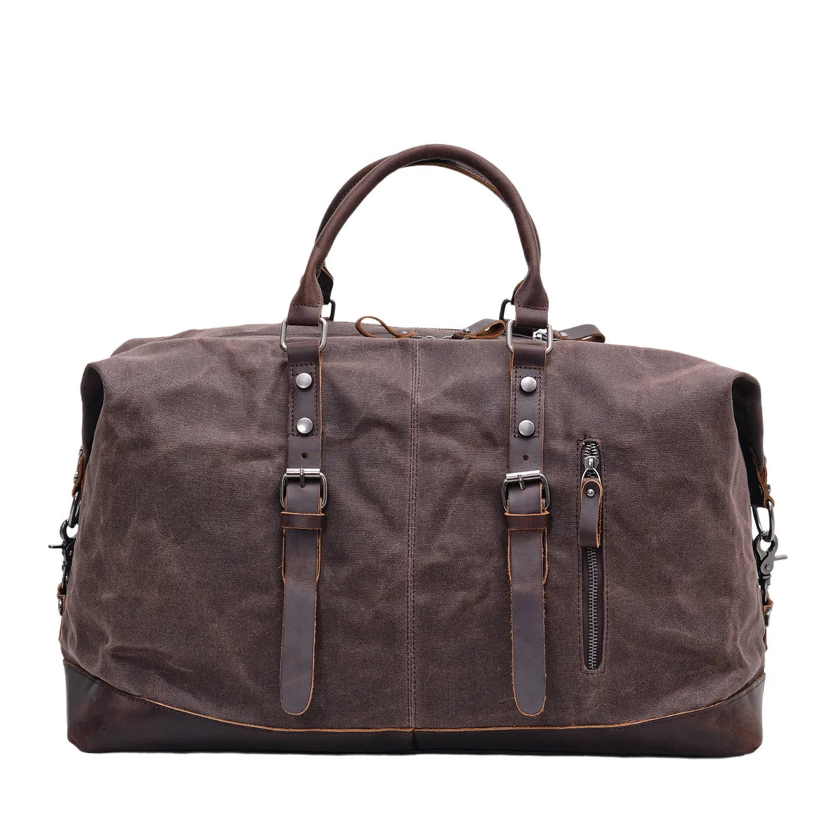 Vintage Waxed Canvas Duffle Bag with Cowhide Leather Trim Large Capacity Men Outdoor Weekend Travel Overnight Luggage Bag