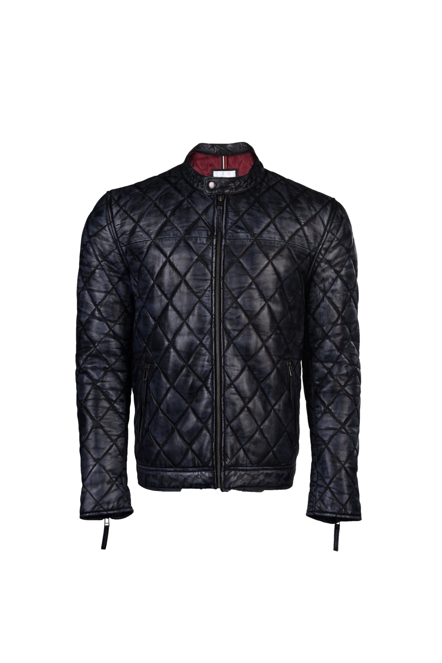 Men's Quilted Navy Blue Leather Jacket