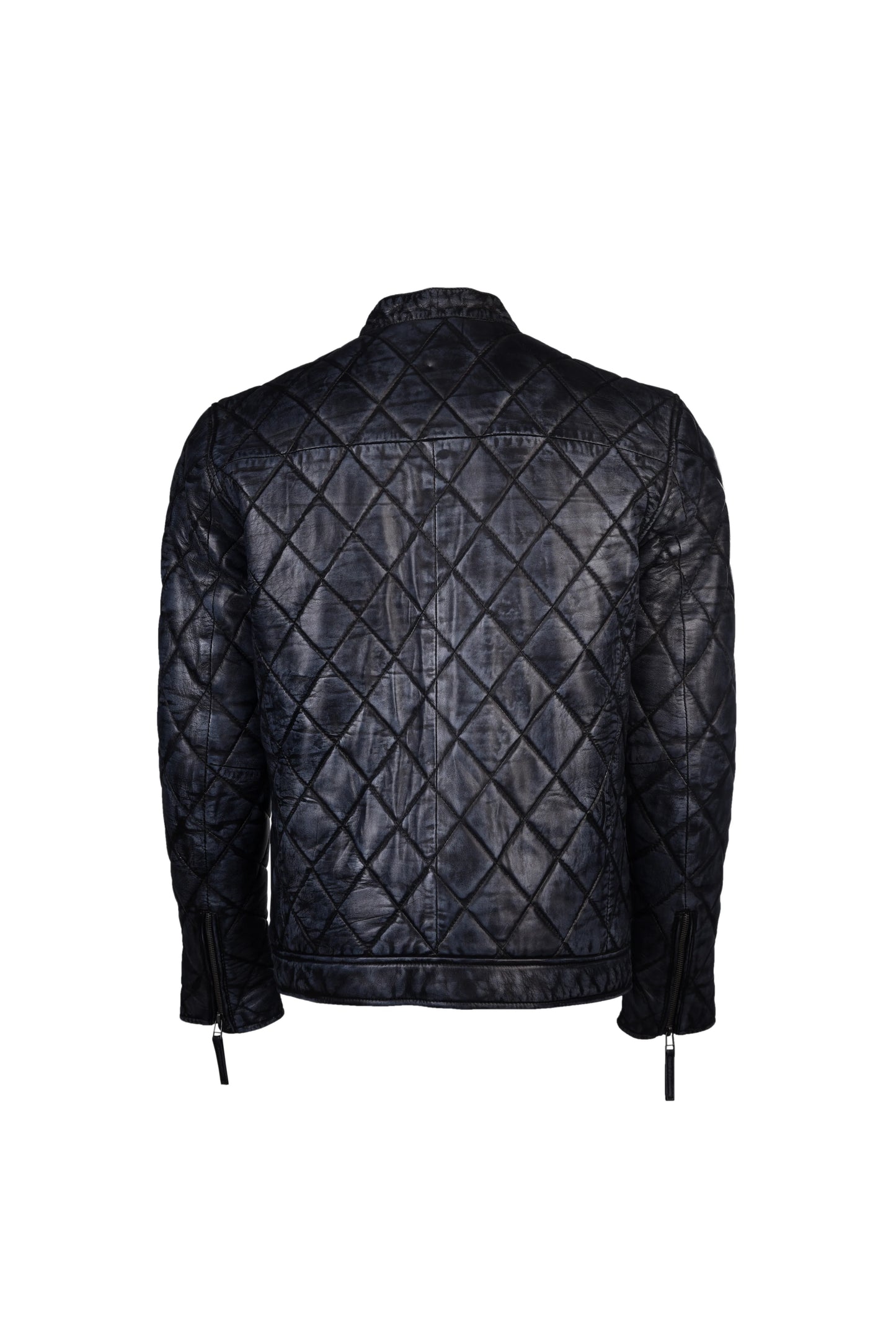 Men's Quilted Navy Blue Leather Jacket